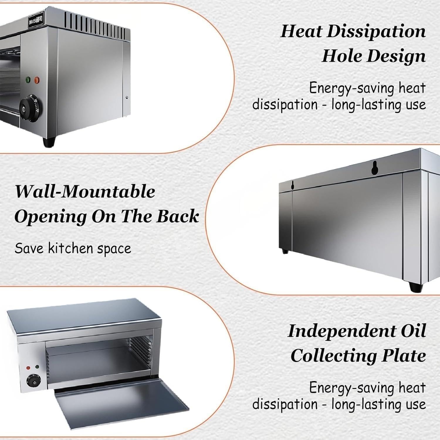 Electric Broiler, High-Power Cheese Melter, Commercial Toaster Oven for Wall Mount Or Countertop UsehkMBJ17839