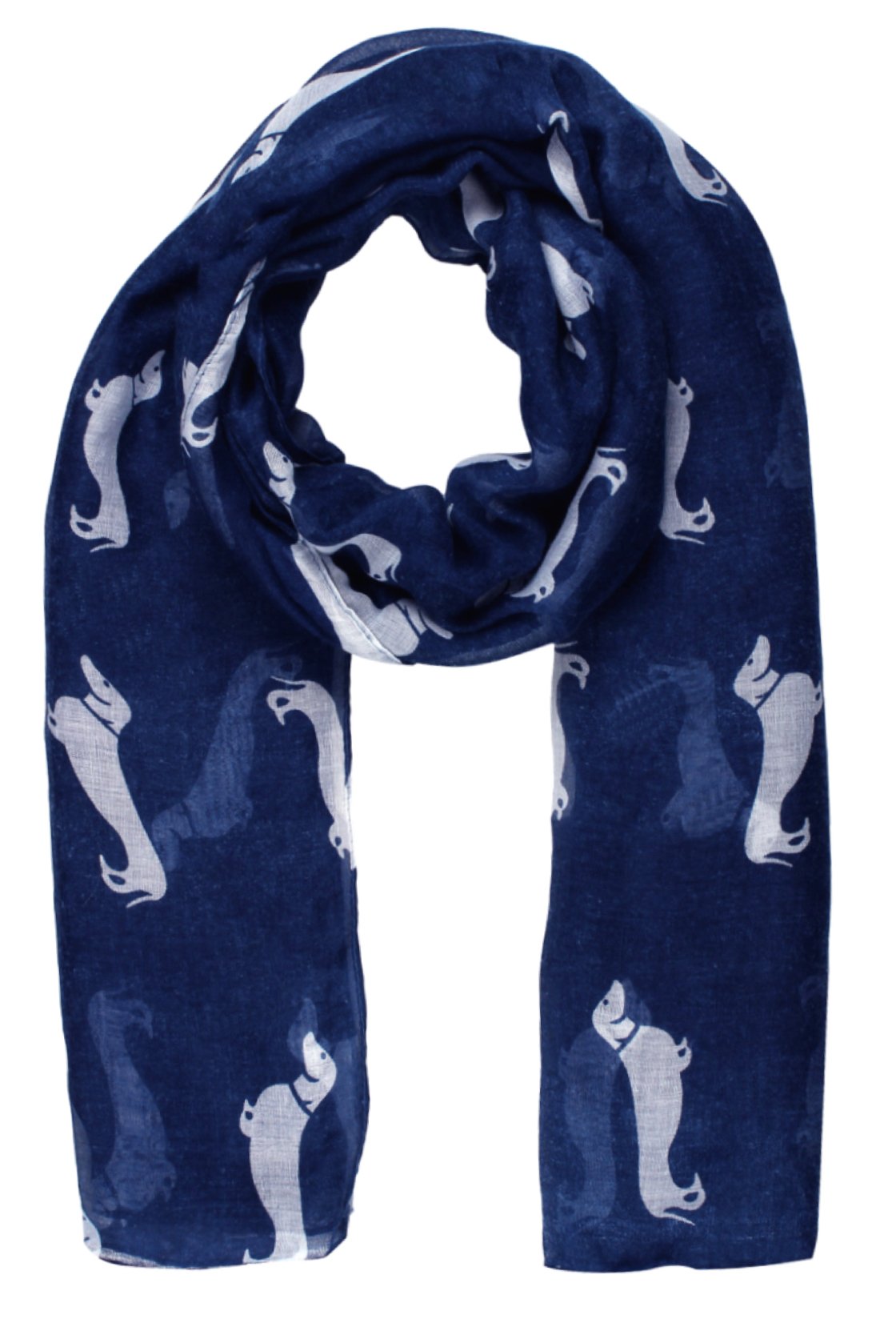 World Of Shawls Women's Navy Blue Dachshund Sausage Dog Print Girls Scarf Shawl Wrap Oversize (Navy Blue)