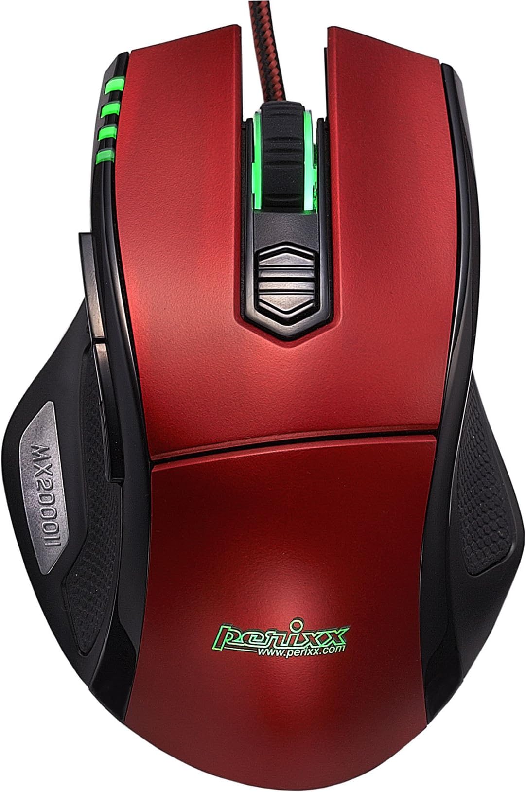 Perixx MX-2000 IIR, Programmable Gaming Laser Mouse - Red - 8 Programmable Button - Weight Tuning Cartridge - Avago 5600DPI ADNS-9500 Laser Sensor