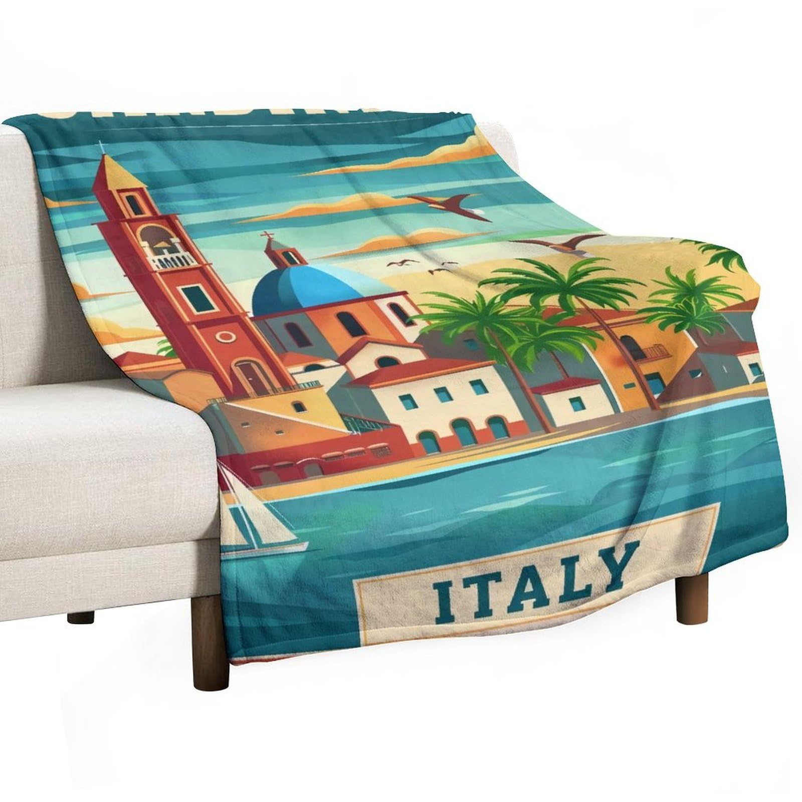 YHGSREUOH Mediterranean Sardinia Sunset Church Bell Tower 03 Flannel Blankets Fleece Soft Throw Lightweight Plush Gifts for Couch, Bed, Cozy Sofa Plush, Chair, Lovers 32x48inch(80x120cm)