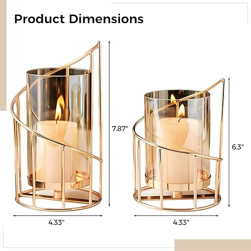 Miniatura 4 de Portavelas dorados para centro de mesa, juego de 2 portavelas, diseño de alambre de metal, incluye tamaños pequeños y grandes, ideal para velas de