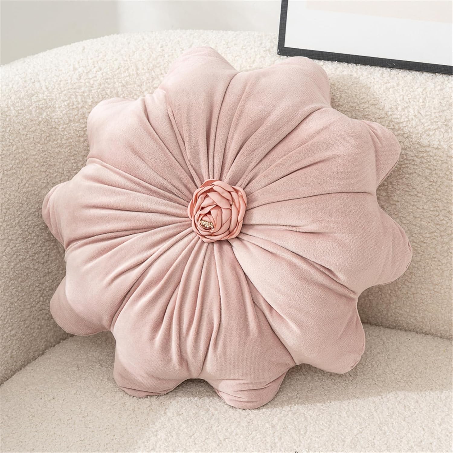 15.7" Flower Throw Pillow Soft Velvet Red Sofa Pillows Flower Shaped Decorative Couch Chair Pillow Cushion for Living Room Bedroom Farmhouse