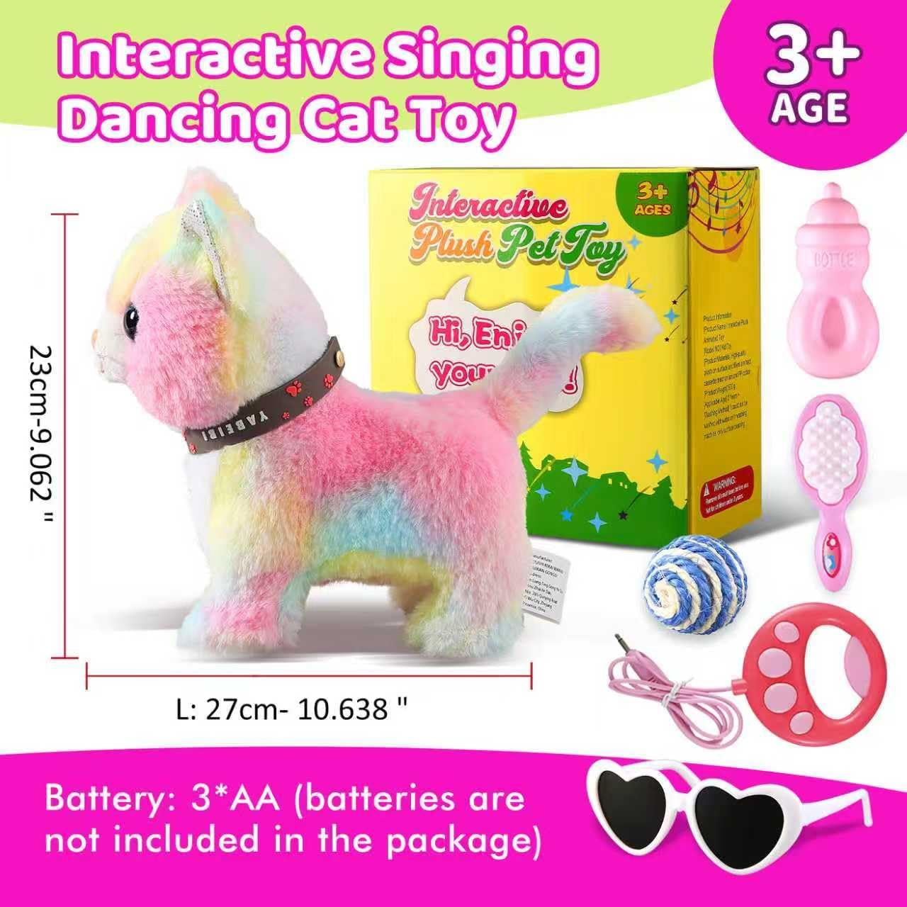Colorful Walking Cat for Kids Kitten Toys Girls That Purrs and Meows Animated Plush Robot Kitty with Leash Moving Plush Stuffed Animal Remote Control Singing Robotic Kitty Electronic Pet for Baby