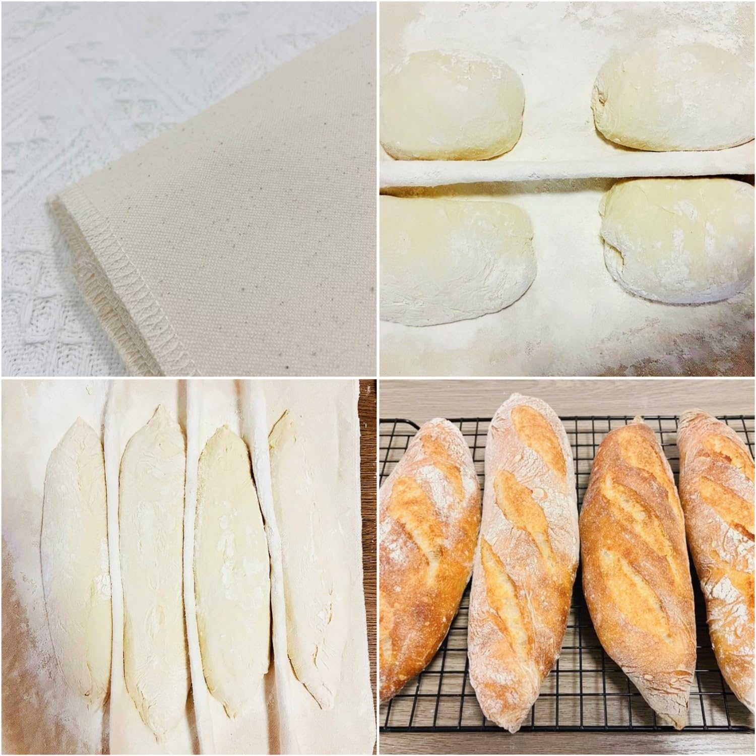 Walfos® Panno professionale per la fermentazione del pane, panno di lino per la fermentazione della pasta, per pasta e baguette (75 x 45 cm, 2 pezzi