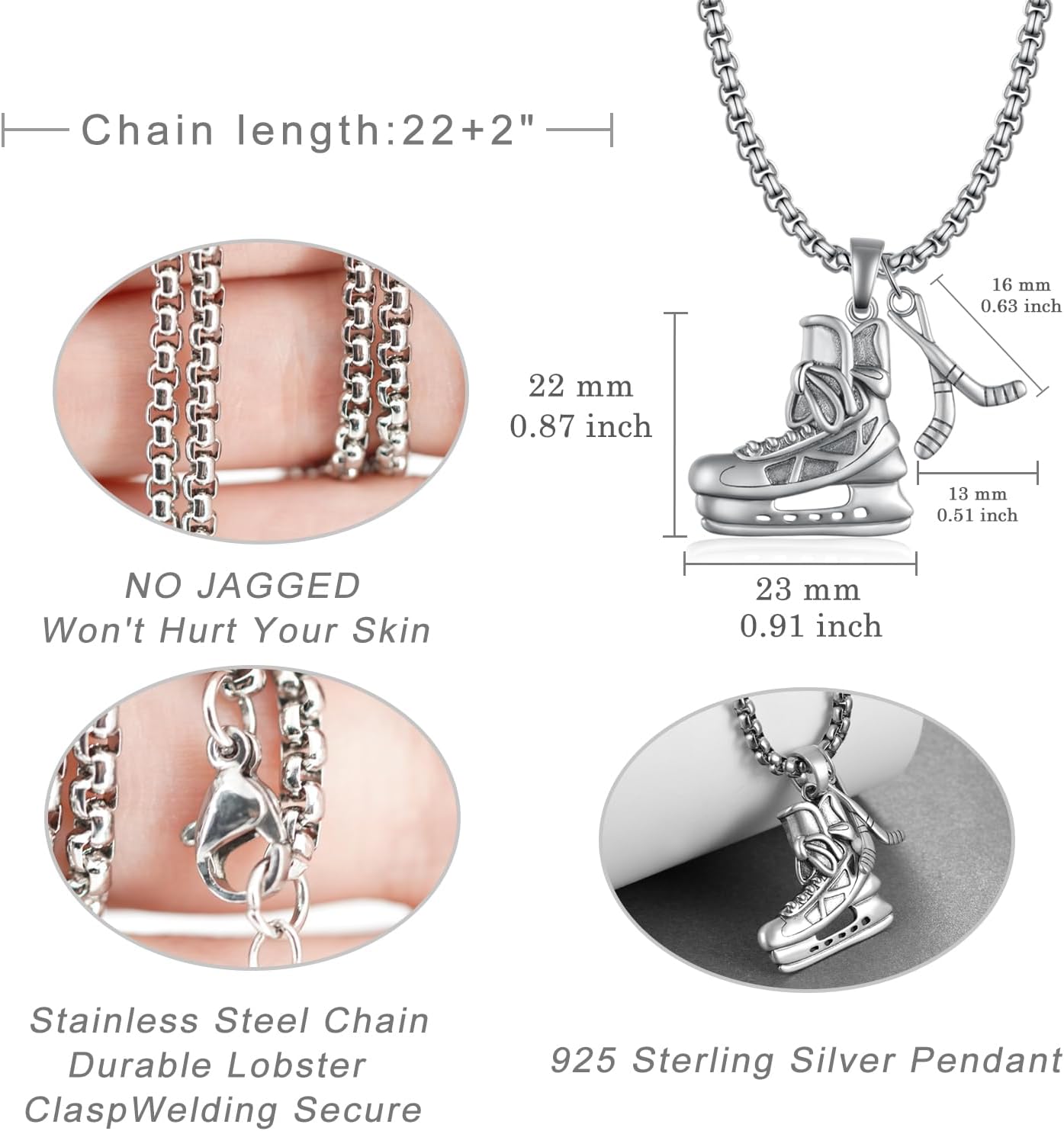 Unisex-Adults Hockey Jewelry Set: Sterling Silver Necklace & Earrings for Men Women - Sport, Love - 2 Count - Image 4