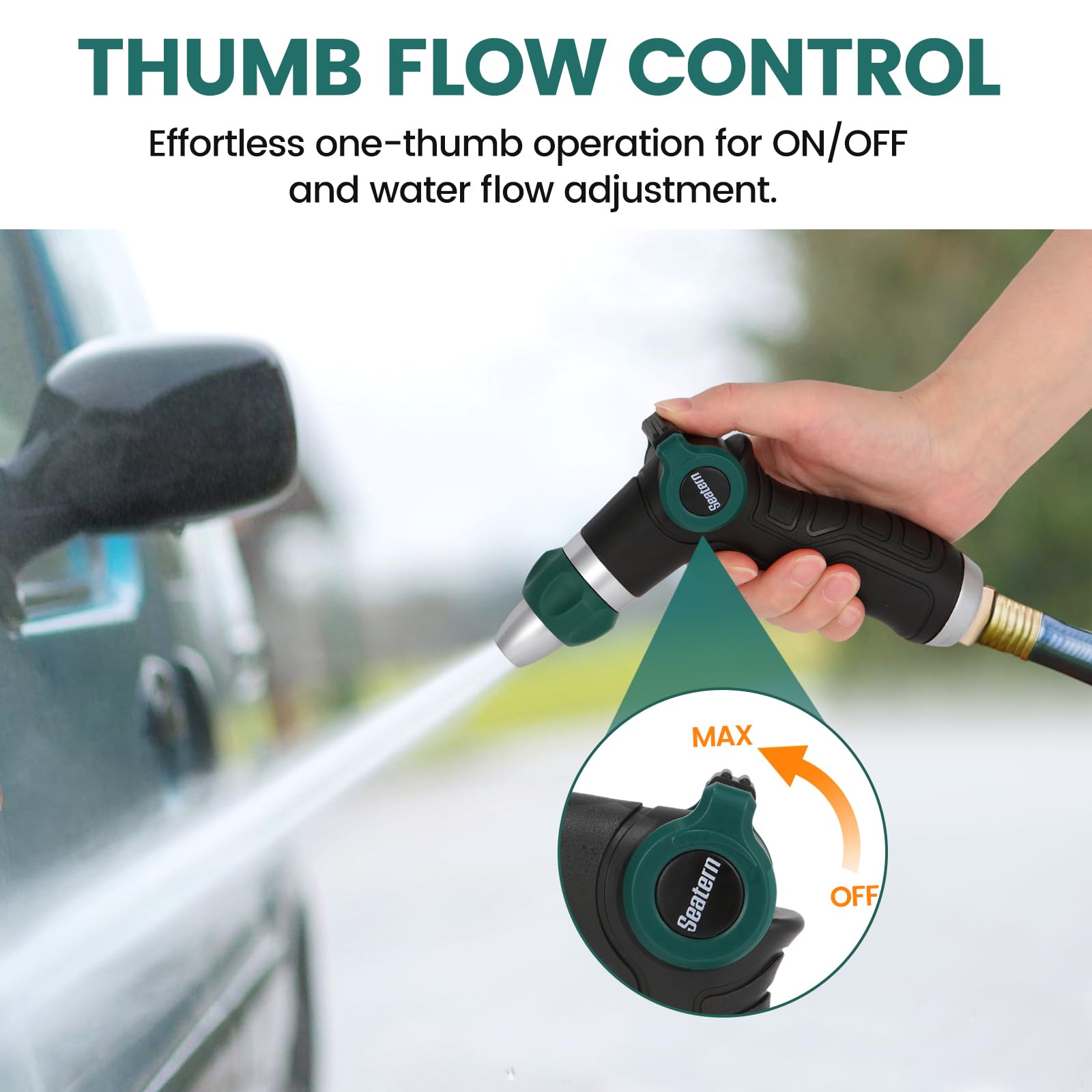 Pulverizador de boquilla de manguera de alta presión, rociador de boquilla de manguera de agua de metal resistente con control de pulgar, chorro ajustable para lavado de coches, limpieza de