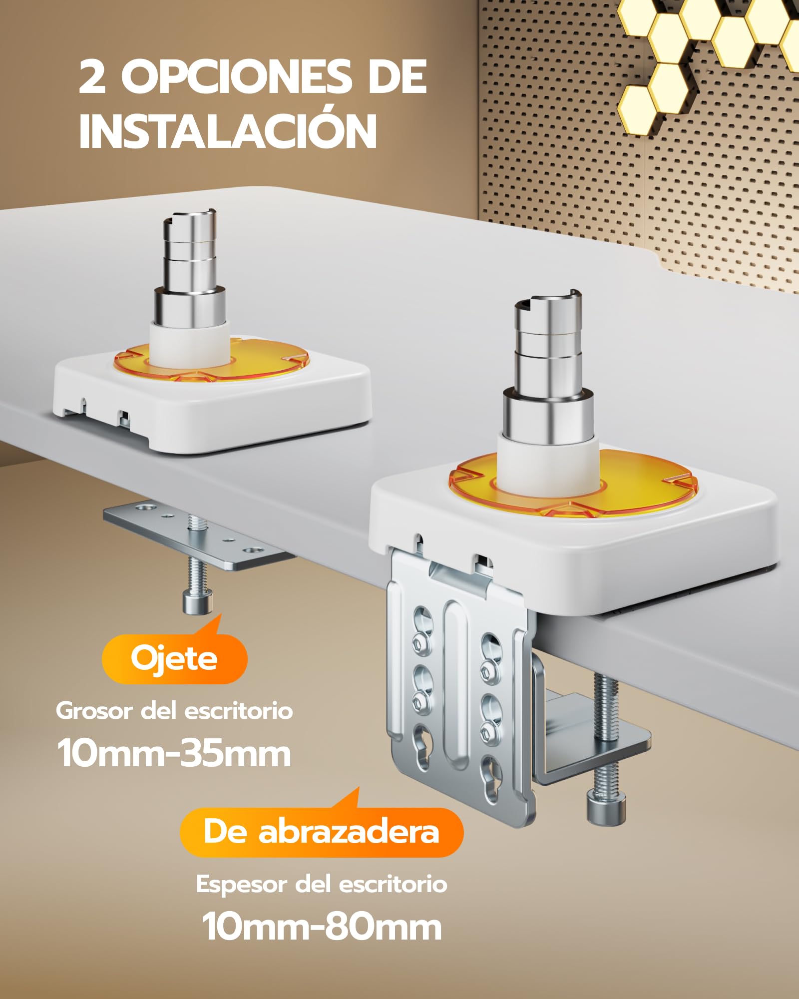 ARES WING Soporte de Monitor 17"-49" para Pantallas Planas y Curvas, Blanco | Brazo para monitor con resorte de gas, capacidad de carga de 20 kg/ brazo, compatible con VESA 75/100 mm