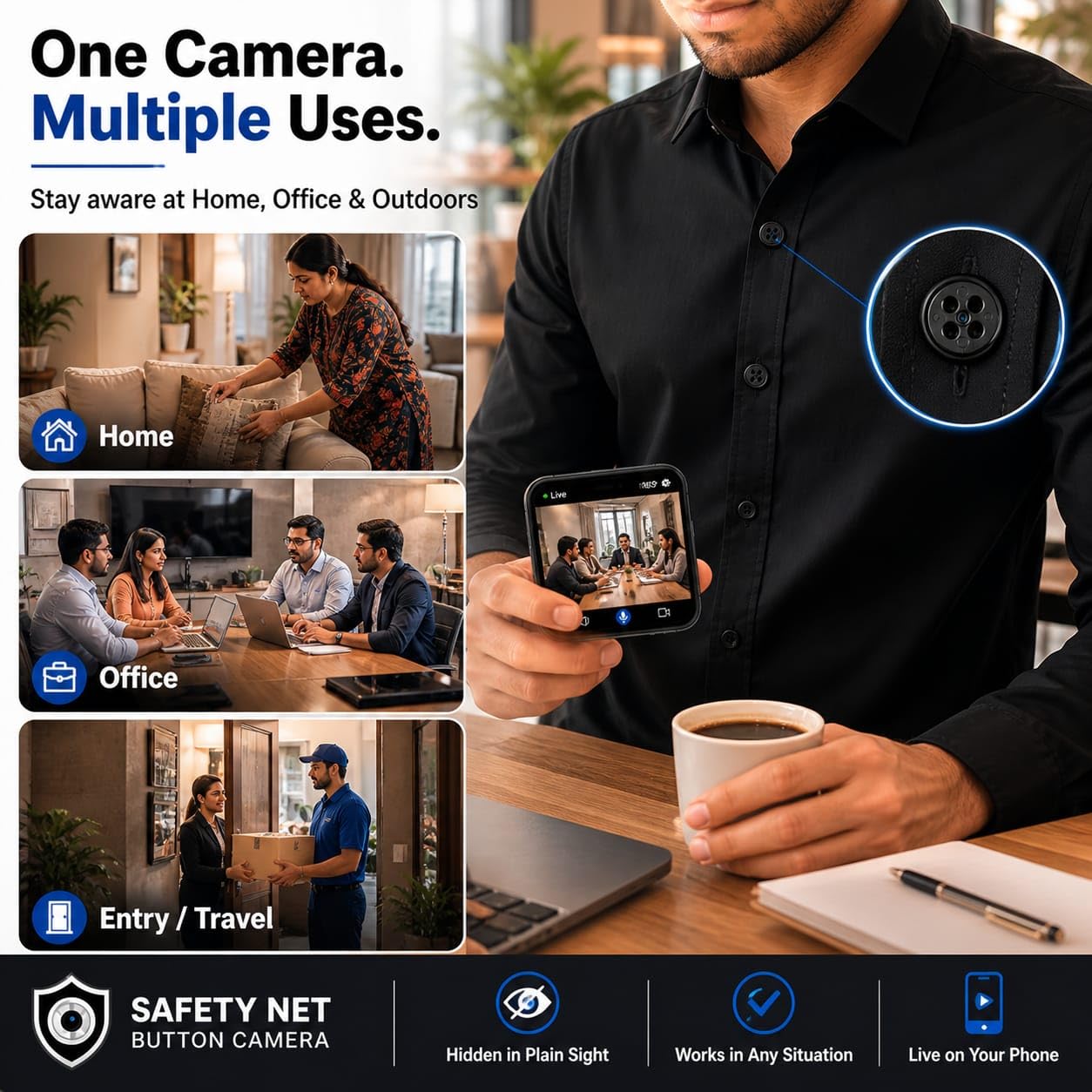 SAFETYNET WiFi Button Camera | 1080P Full HD Hidden Spy Camera | IWF CAM App | Flexible Bendable Design | 32GB Memory Support with Compression | Live View on Mobile & Laptop | Audio Video Recording — Amazon image 8