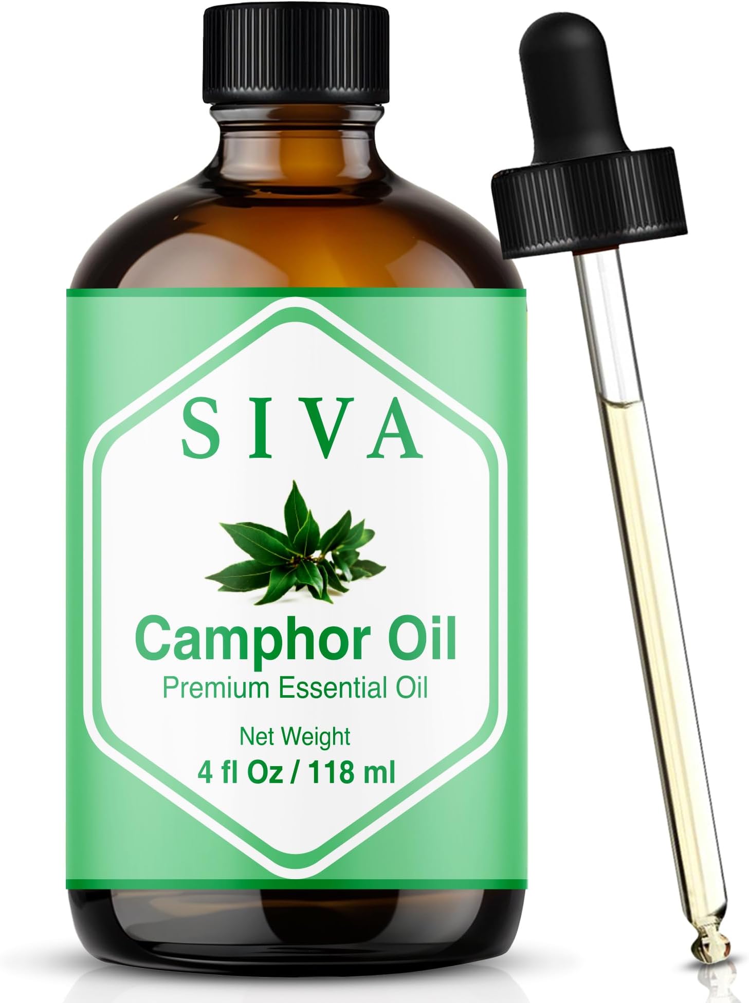 Siva Camphor Essential Oil - 4 Fl Oz – 100% Natural Camphor Oil - for Diffuser, Face, Skin Care, Aromatherapy, Hair Care, Scalp and Body Massage - with Dropper