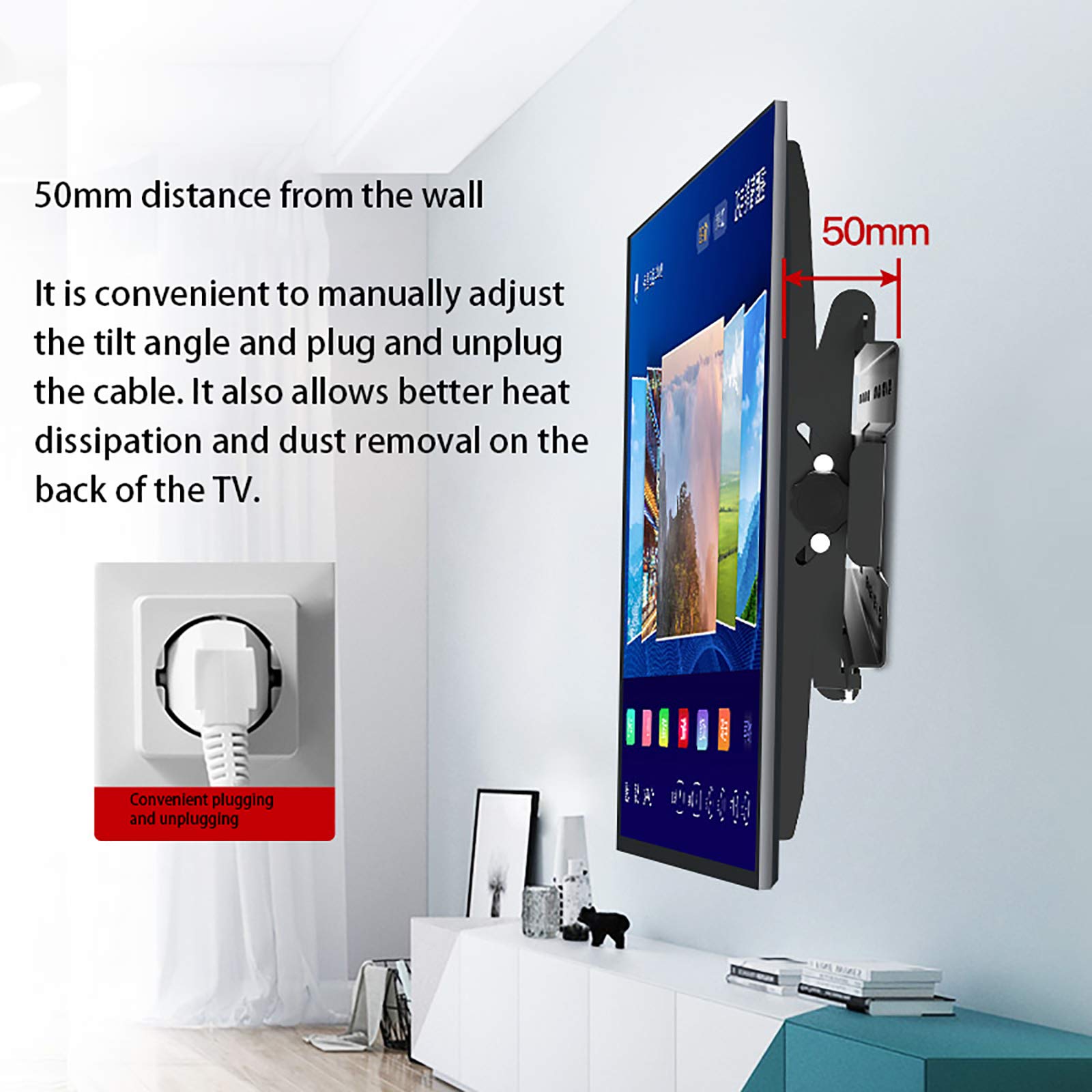 Soporte de pared inclinable para TV para la mayoría de televisores planos de 26 a 65 pulgadas, soporte de pared de perfil bajo con VESA máximo 400 x 400 mm