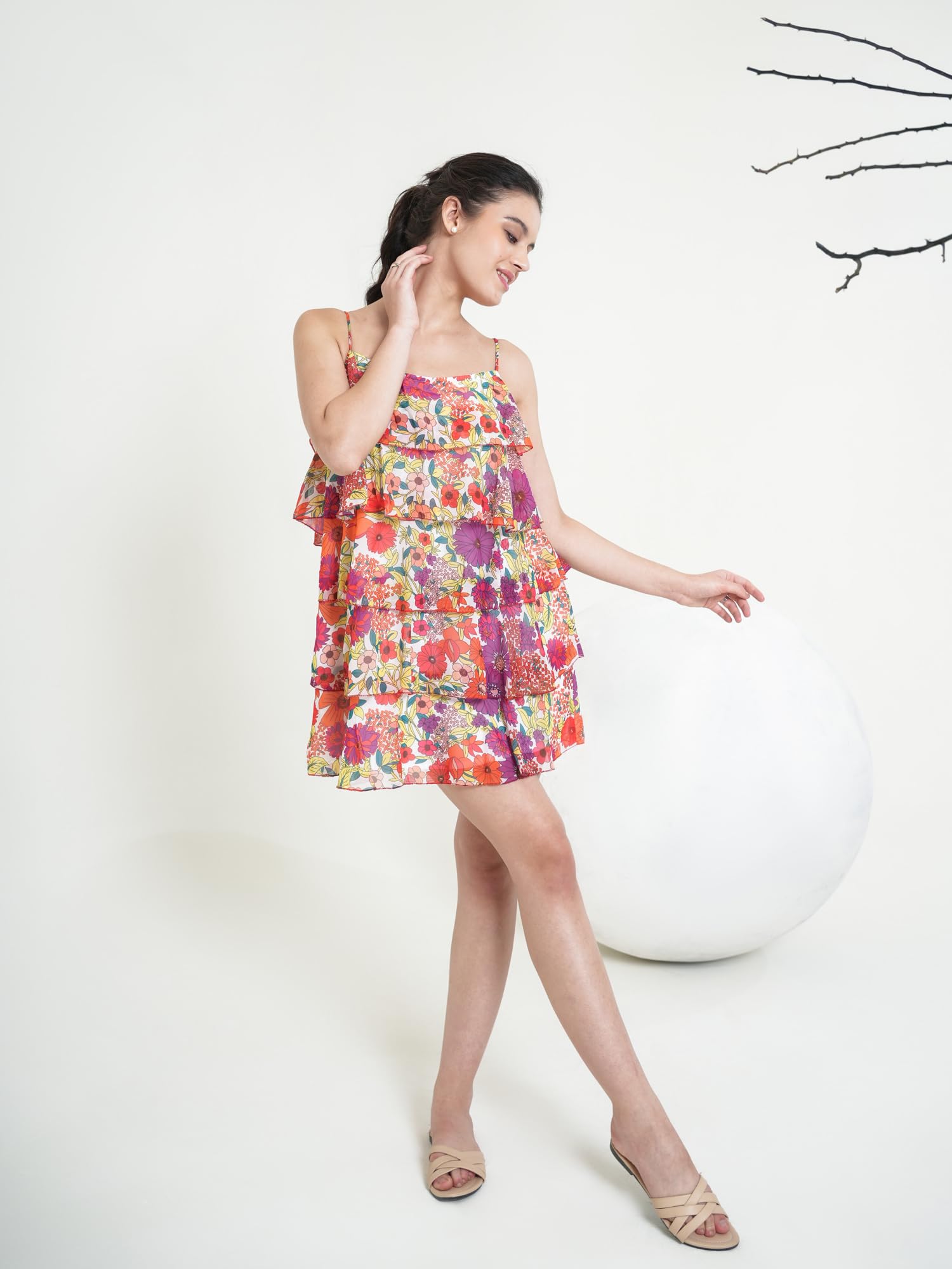 Purvaja Womens Layered Above Knee Length Dress (Floe-019_Multi_Small) Multicolour