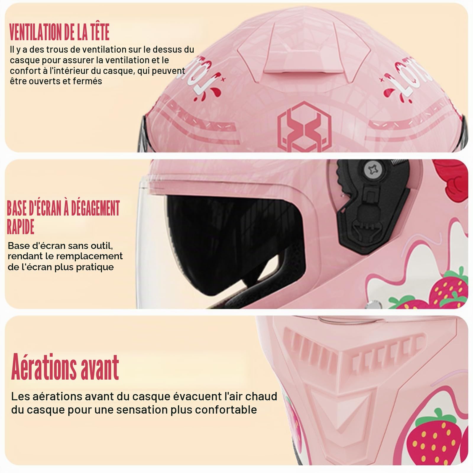 Casque De Moto Intégral Pour Enfants QKDWQZ, Casque De Scooter Homologué ECE, Compatible ATV, Adventure, Scooter, Cruiser/ Touring, UTV, Street Bike, DOT