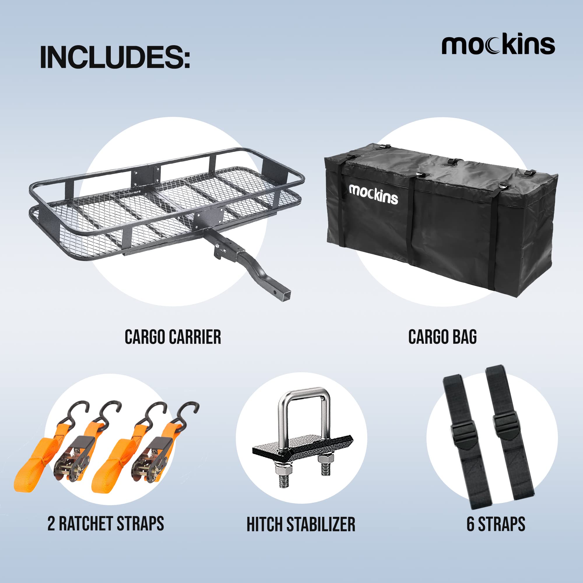 Mockins 60 x 20 x 6 Inch 500 LB Capacity Rear Hitch Mount Cargo Carrier