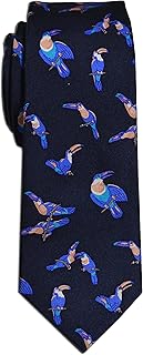 Cravatta Stretta Slim in pura Seta Con Pappagalli Blu, Made in Italy, Uomo