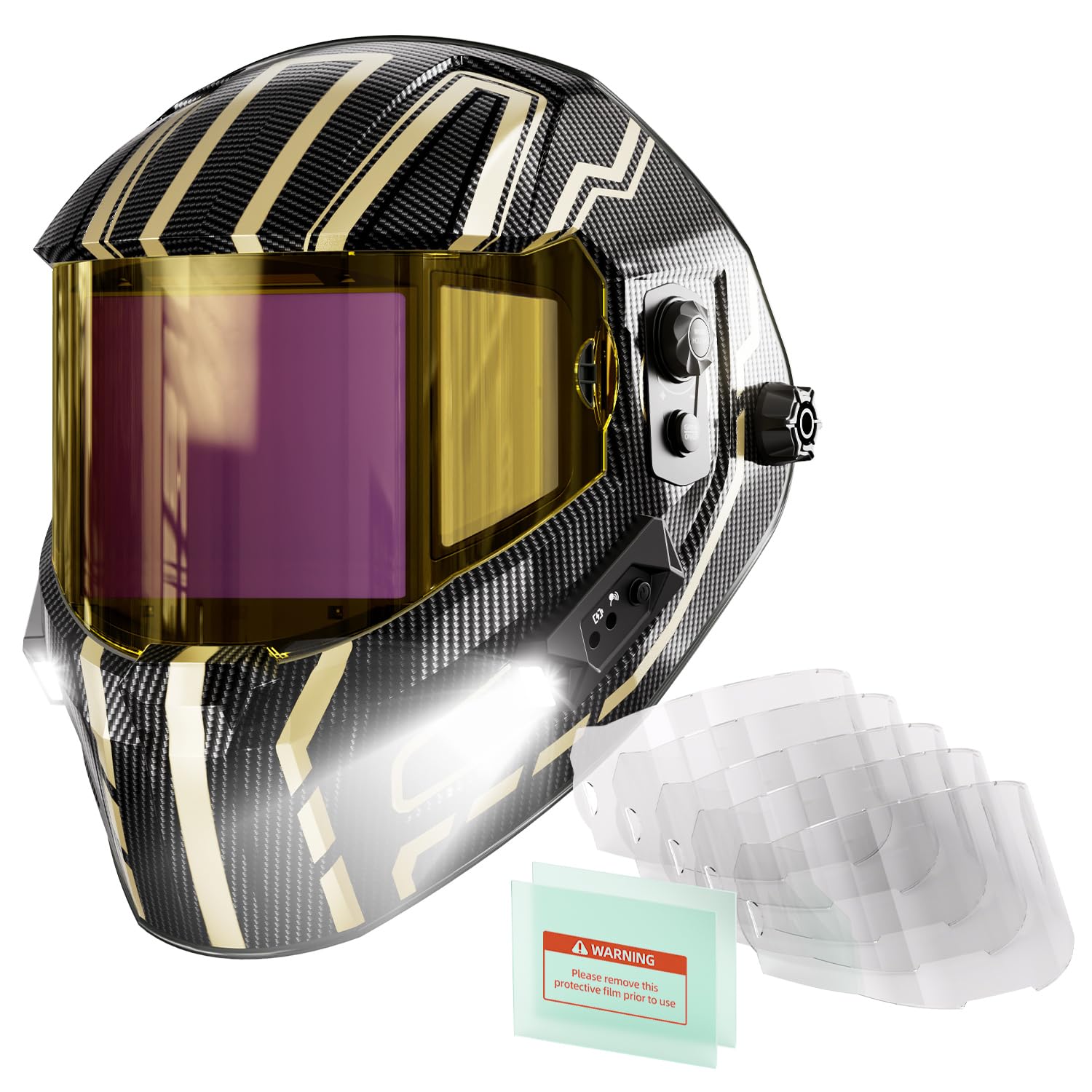 ANDELI Casco/Máscara Soldadura Auto Oscurecimiento Visión180° 2 LED gestual, ANDELI Juego de lentes de repuesto para casco de soldadura OPTIM: 5 lentes exteriores y 2 lentes de protección interiores c