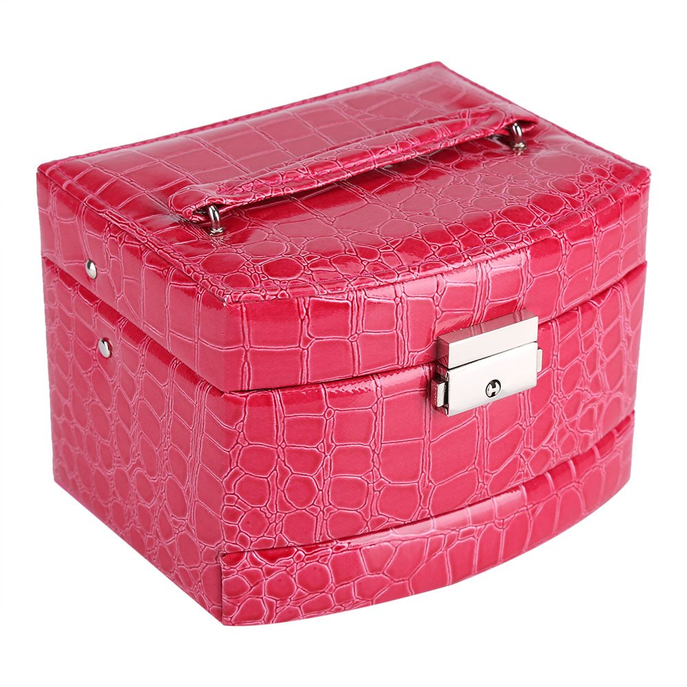 Yosoo 3 strati Jewelry Box con specchio e manico per collane, anelli, collana, ciondoli, spille Storage Rose Red