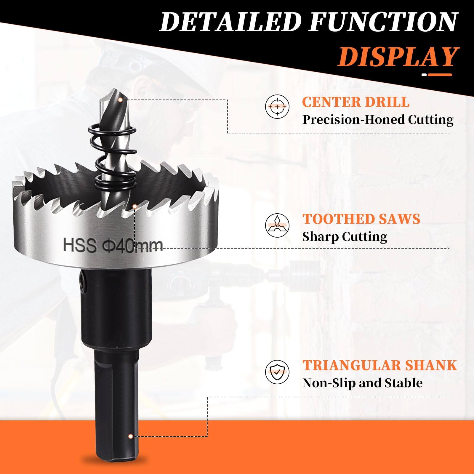 METALLIXITY Hole Saw 40mm (1-9/16"), 4241 High Speed Steel Hole Cutter with Center Drill Bit - Image 3
