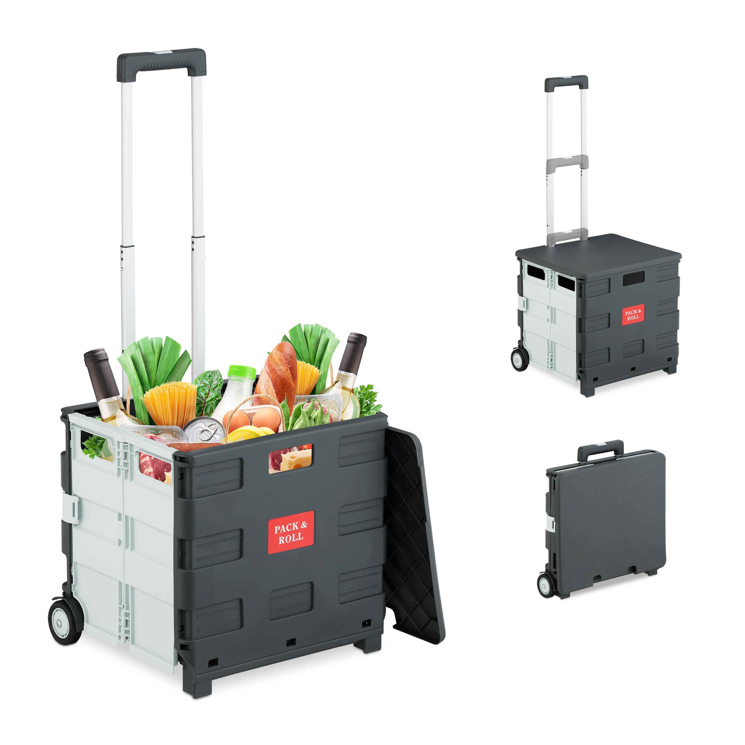 Relaxdays White Shopping Trolley, Foldable, Wheels, Lid & Telescopic Handle, Up To 35Kg, Cart, Basket, 98 X 45 X 39 Cm