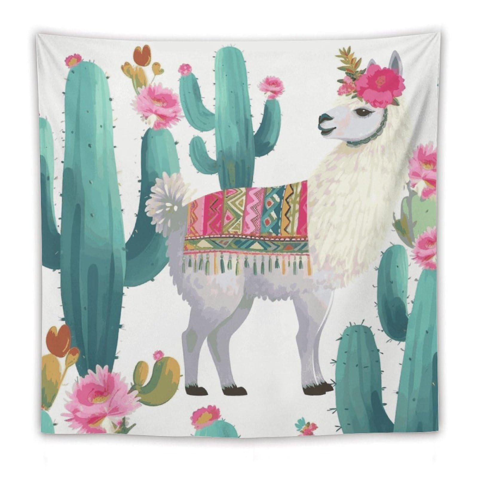 LDGSUPH Tropical Llama Alpaca Cactus Flower Tapestry Wall Hanging Decor Anti-fading Aesthetic Wall Tapestries Fashion Wall Blanket Decor Modern Wall Art Tapestry for Bedroom Home Decor 60"x60"