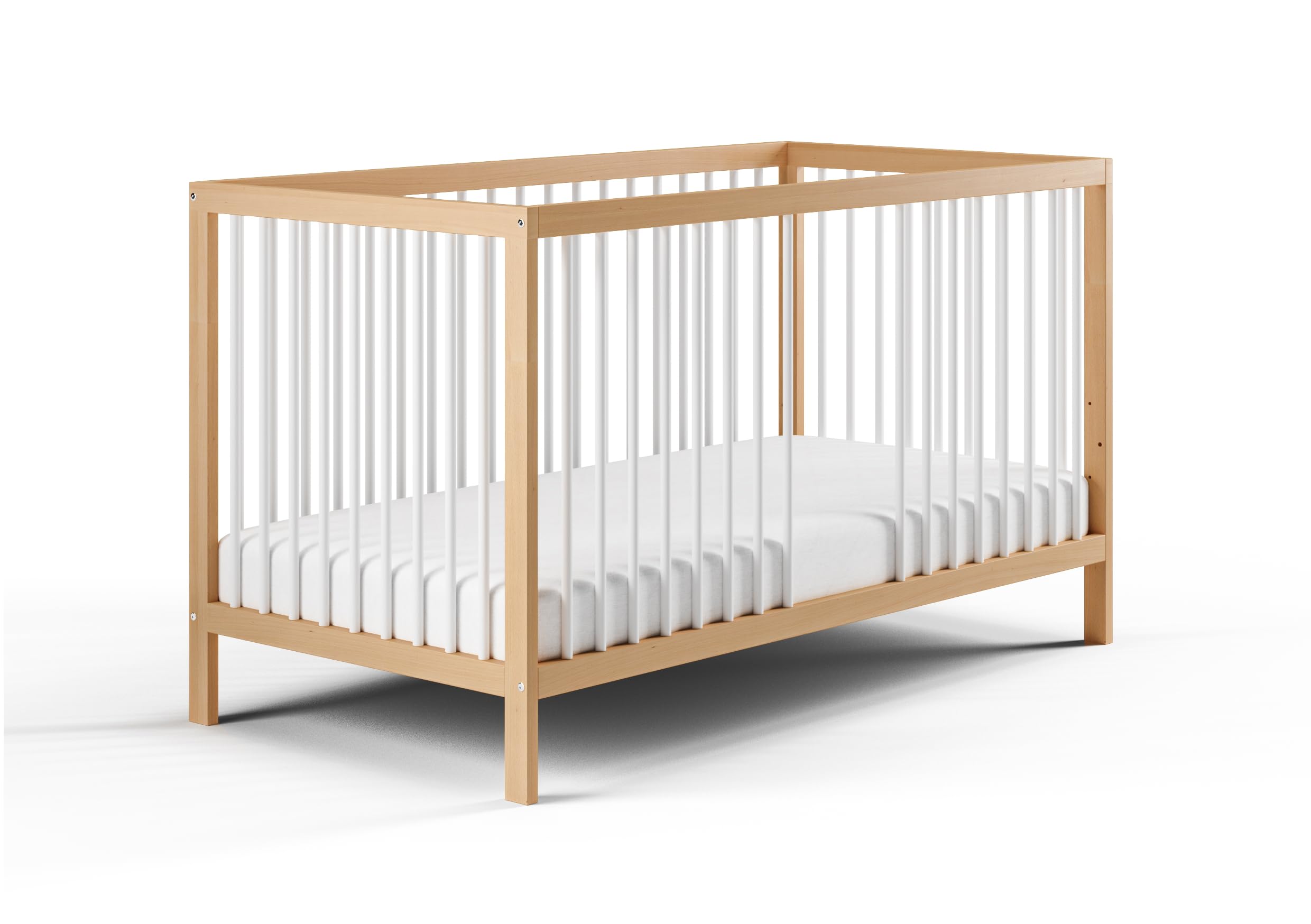Kids Collective Cama infantil de madera de haya 60 x 120 cm y 70 x 140 cm | Somier regulable en altura, barras extraíbles | Desde el nacimiento hasta los 3 años | Fabricado en la UE | Natural/blanco