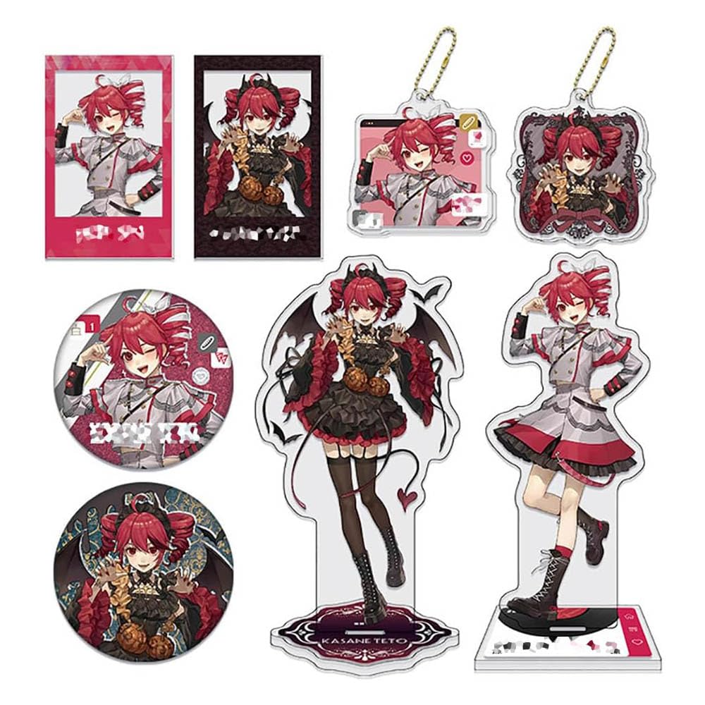 JUSONGKWCP KasaneTetos Figure Merch 8 Pieces | KasaneTetos Keychain Badge Acryl Stand | Cool Desk Decorations Set