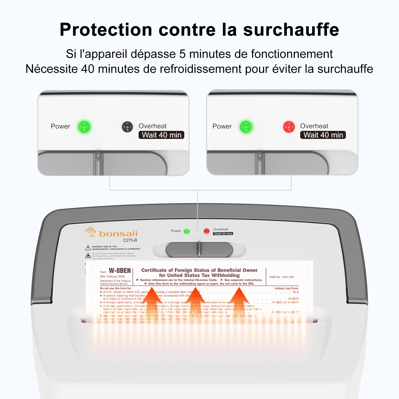 Bonsaii Destructeur de Documents 12 Feuilles Micro-Coupe, Bac 21L