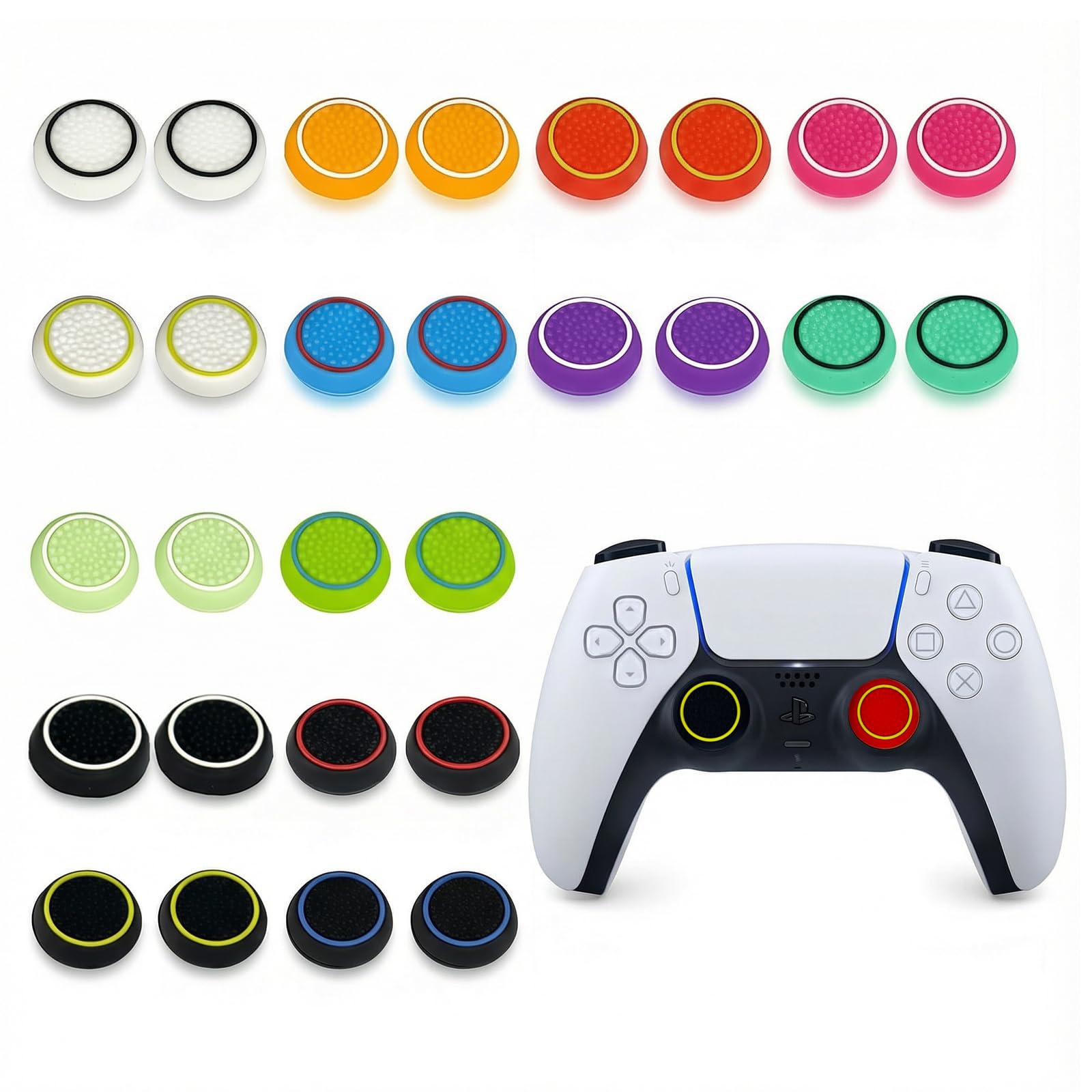 28PCS Optimized Silicone Thumb Grips Joystick Caps for PS4 PS5 Xbox Controllers Accessories 14 Colors Anti-Slip Anti-Scratch Enhanced
