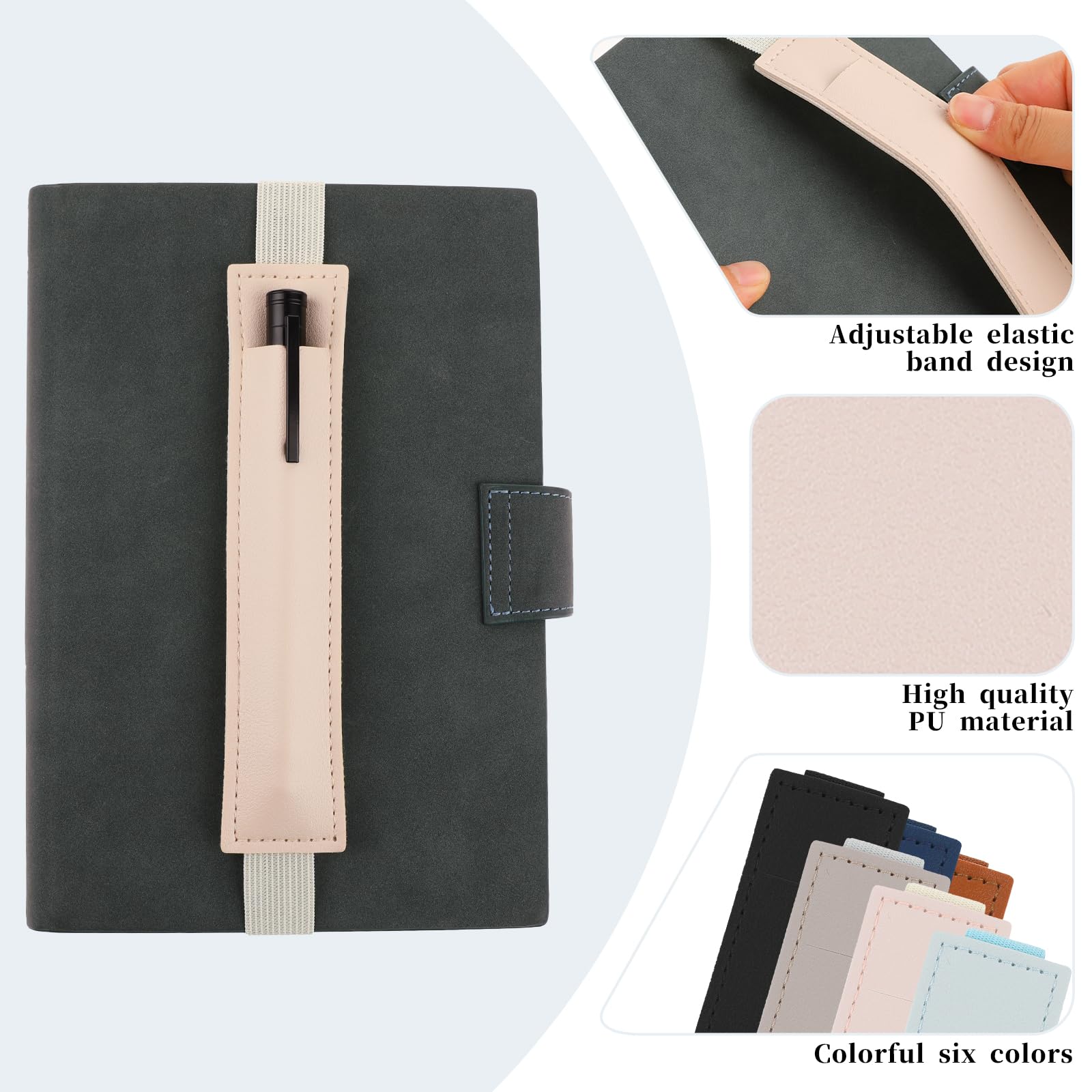 Portapenne Per Quaderni - 6 Colori Con Fascia Elastica, In Pelle PU Per Diari E Agende - Foto 4