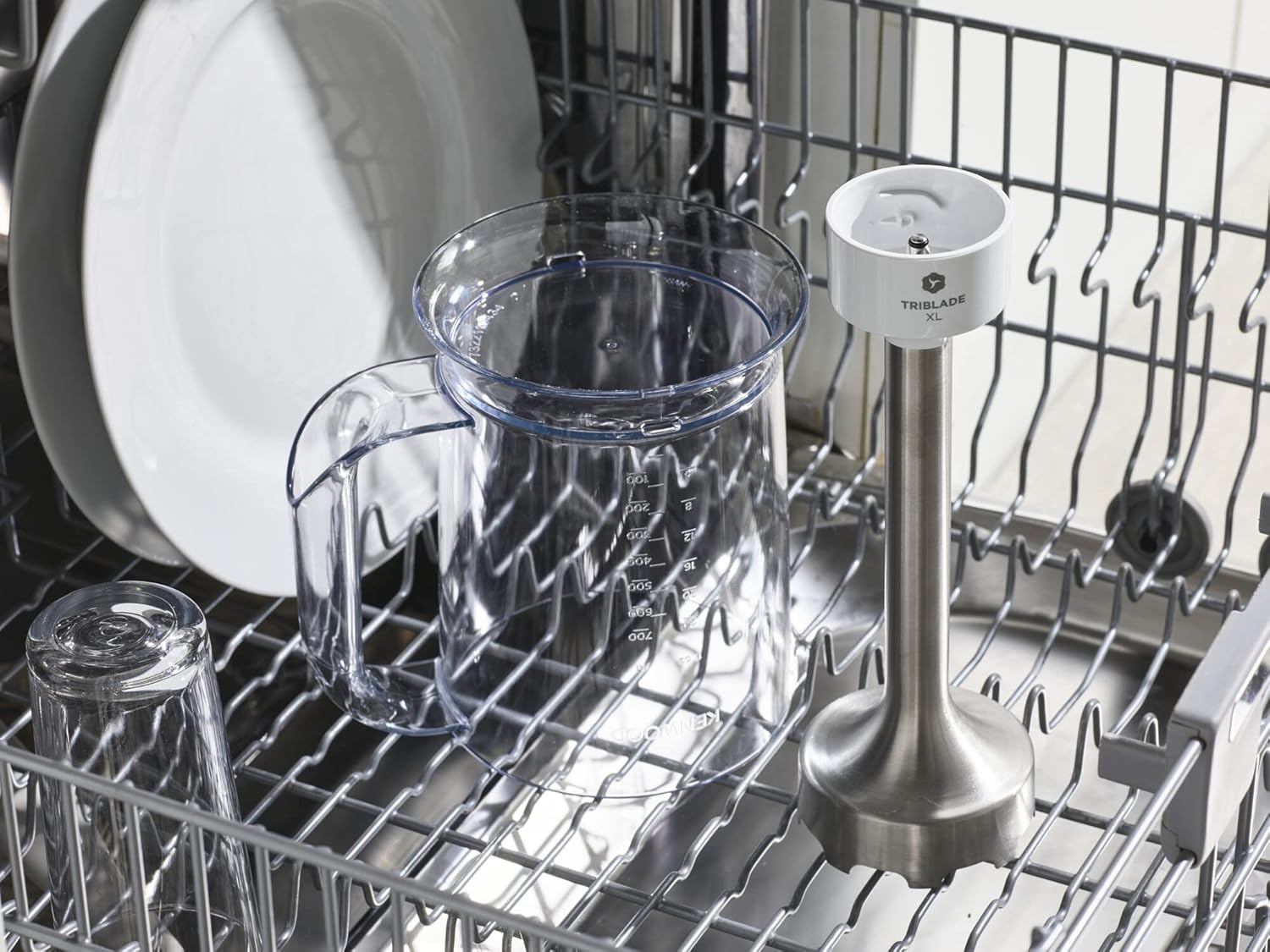 Kenwood Triblade XL HBM40.002WH Frullatore ad Immersione, Mixer, Asta XL in Acciaio Removibile, Dotato di Frusta a Filo e Bicchiere Graduato con Manico da 0,75L, Potenza 850watt, Bianco Single 850W Base - Immagine 5