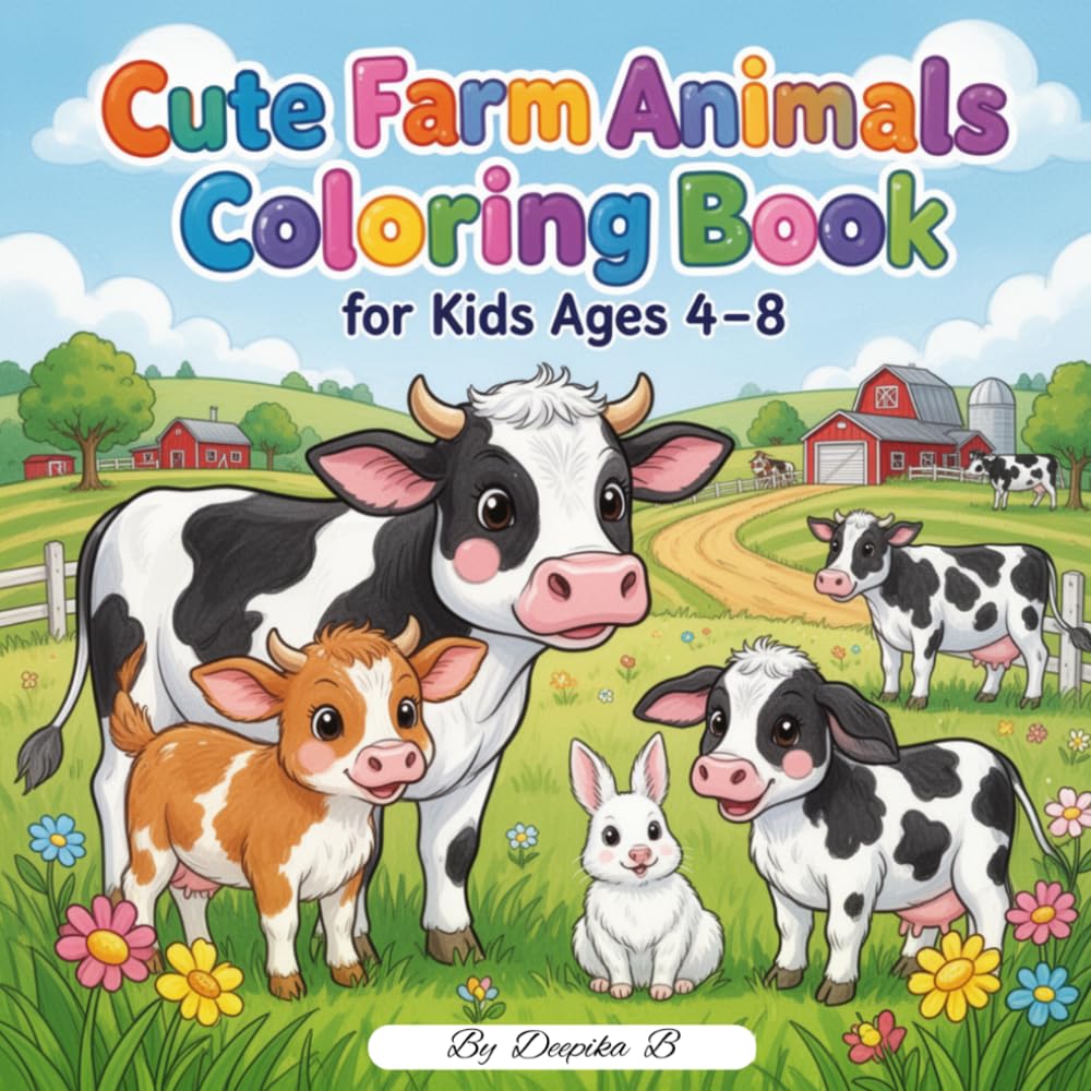 Cute Farm Animals Coloring Book for Kids Ages 4–8: Simple & Fun Barnyard Animal Coloring Pages: Bold Outlines | Easy Designs | Perfect for Beginners