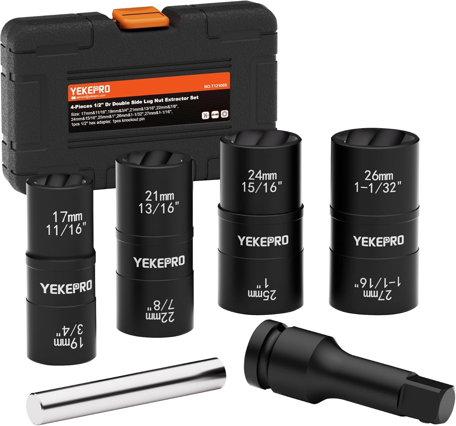 6-Pieces 1/2" Drive Filp Extractors Set, Double Ended Lug Nut Removal Tool & Impact Socket Set for Removing Rounded, Rusted Bolts Nuts & Screw