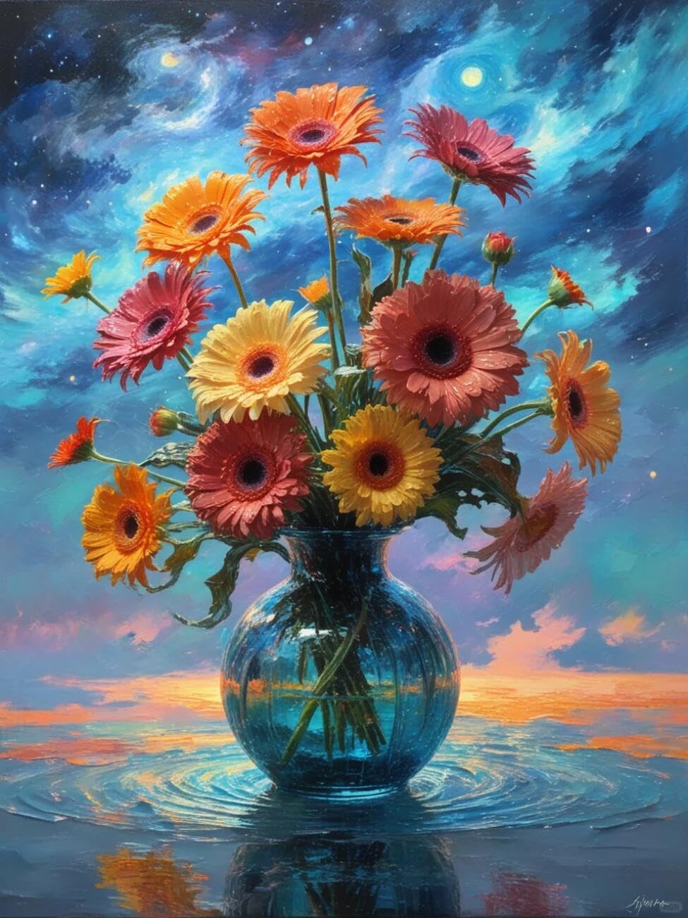 Henypt Cross Stitch Kits for Adults Chrysanthemums in a vase Flowers DIY Embroidery Kit for Beginners The Elderly with Accessories Home Wall Decoration 14CT 80x100cm