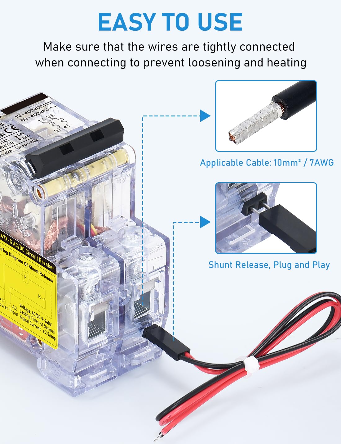 DIHOOL 60A DC Circuit Breaker with Remote Control, 12V-400V DC & 90-400V AC, 2 Pole Miniature Circuit Breaker, DIN Rail Mount Disconnect Switch — Amazon image 5