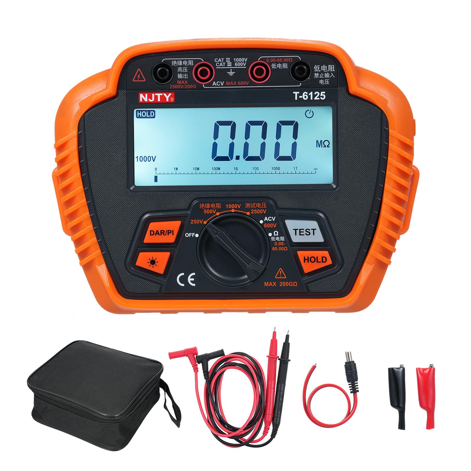 Mégohmmètre numérique 2500 V testeur de résistance d'isolation MAX 200GΩ