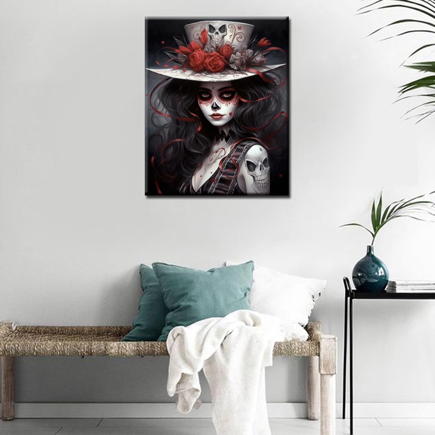 Aihonmin Day of The Dead Paint by Numbers Kits for Adults Clown DIY Canvas Oil Painting Acrylic Pigment Kits Skull and Flowers Paint by Number Home Wall Art Decor Gift Artwork 16x20In(DIY Frame)