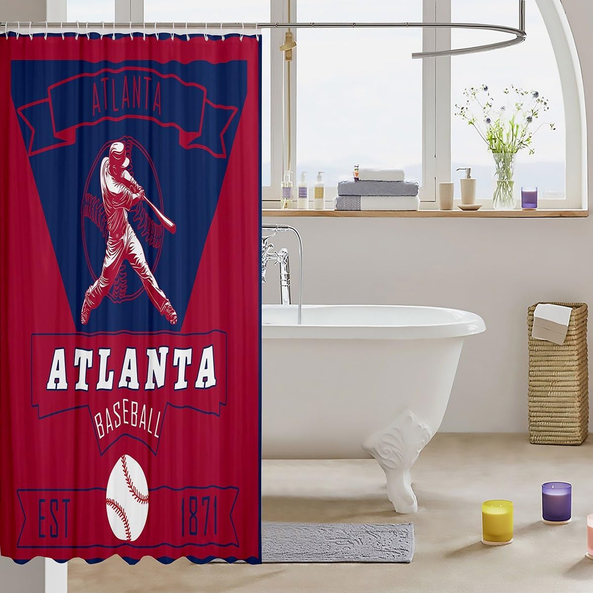 Feelyou Baseball Atlanta Shower Curtain Bathroom 72"x78" Women Kids Men image 3