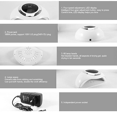 Miniatura 8 de Lámpara de uñas, secadora de uñas de doble luz de 168 W, máquina de curado de uñas UV con inducción infrarroja para el hogar, salón de uñas,