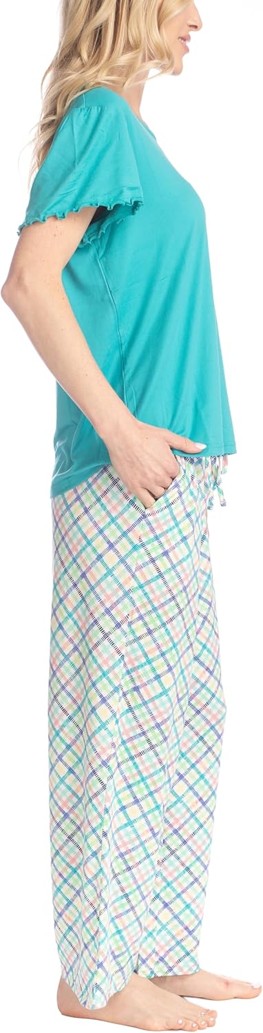 MUK LUKS Short Sleeve Pajama Set 2-Piece, Ruffle Sleeve Shirt and Capri Sleep Pants, Artistic Garden, Pijamas Capri de Mujer - Image 2