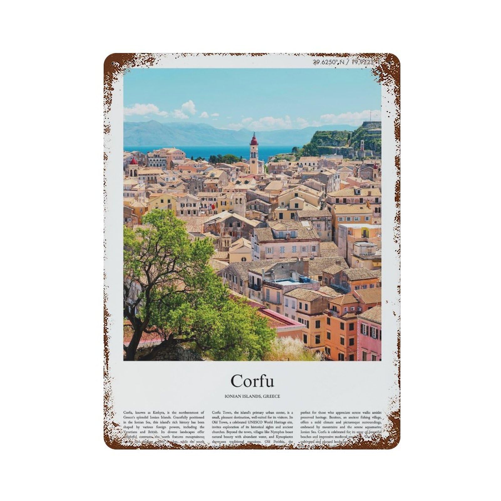 xiaoxiaoshen Corfu Ionian Islands, Greece City Scenery Wall Decor Art Metal Tin Poster Modern Home Decor Art Home Bar Shop Decorations Vintage Sign 40x30cm