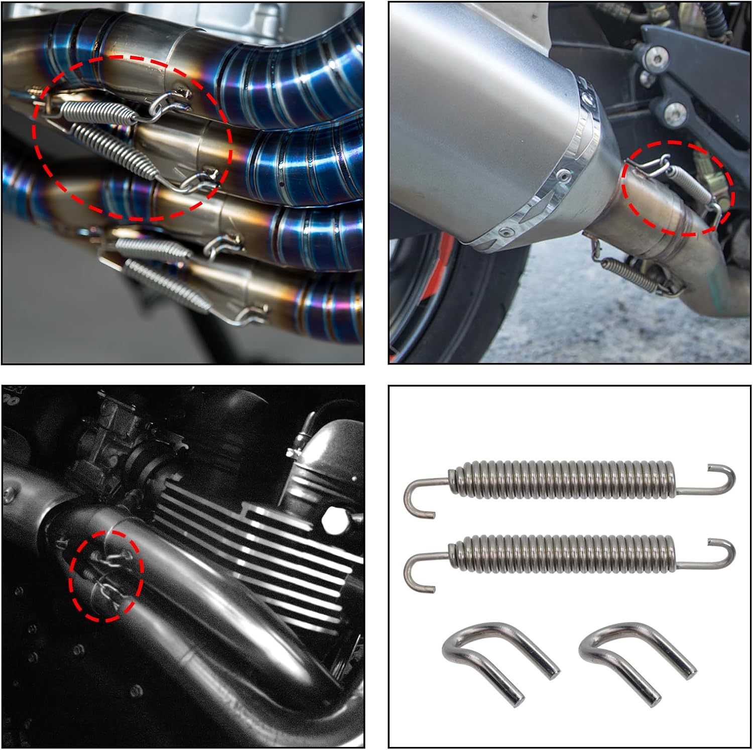 Motorcycle Exhaust Pipe Springs, 1 Set Stainless Steel 3.35" 85 mm Muffler Exhaust Pipe Spring Hooks Suitable for Most Riding Motorcycles, Scooters, ATVs, Silver