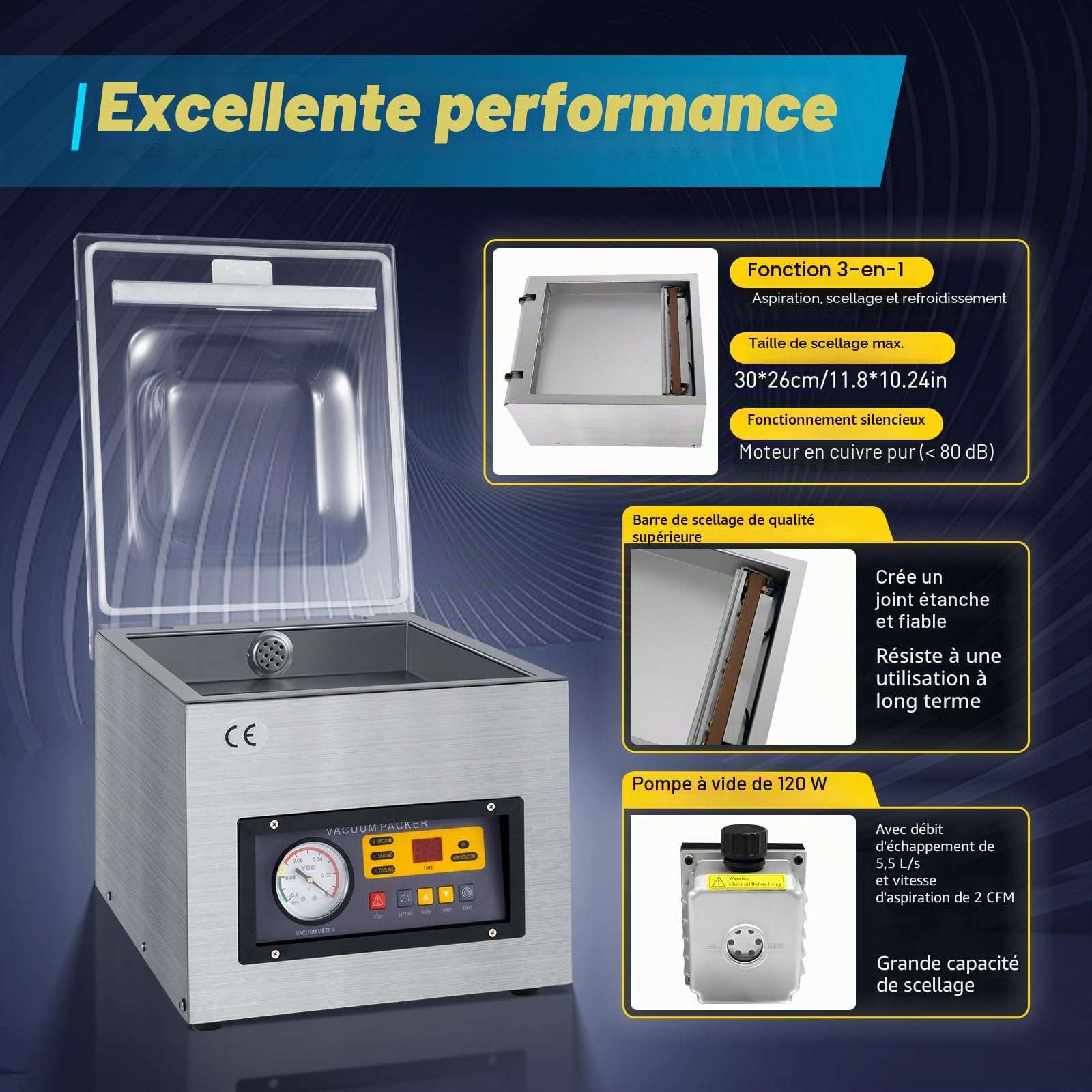 Professionnel Machine d'emballage sous vide Machine de scellage par Industriel Machine à vide 220V DZ-260 Soudeuses film Appareil de Mise Sous Vide en Acier Inoxydable