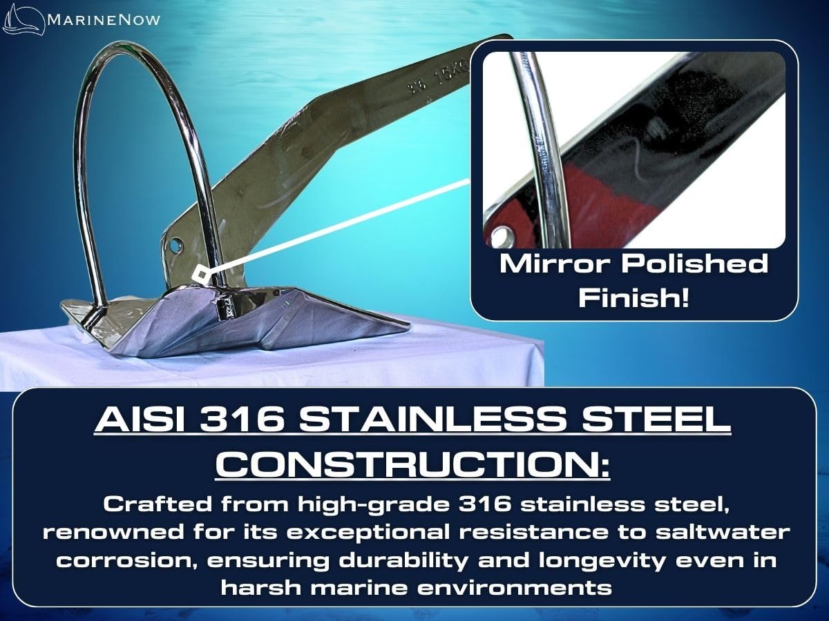 MarineNow Shovel Scoop Style Anchor with Roll Bar – AISI 316 Stainless Steel – Next-Gen Design for Maximum Hold – Corrosion-Resistant for Saltwater – Available in Sizes 4 kg to 35 kg