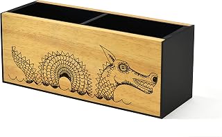 Wooden Pen Holder - Personalized Name Engraved Gift - Table Organizer - Laser Engraving - Office Desk Organizer - Office Desk Decor - Dragon