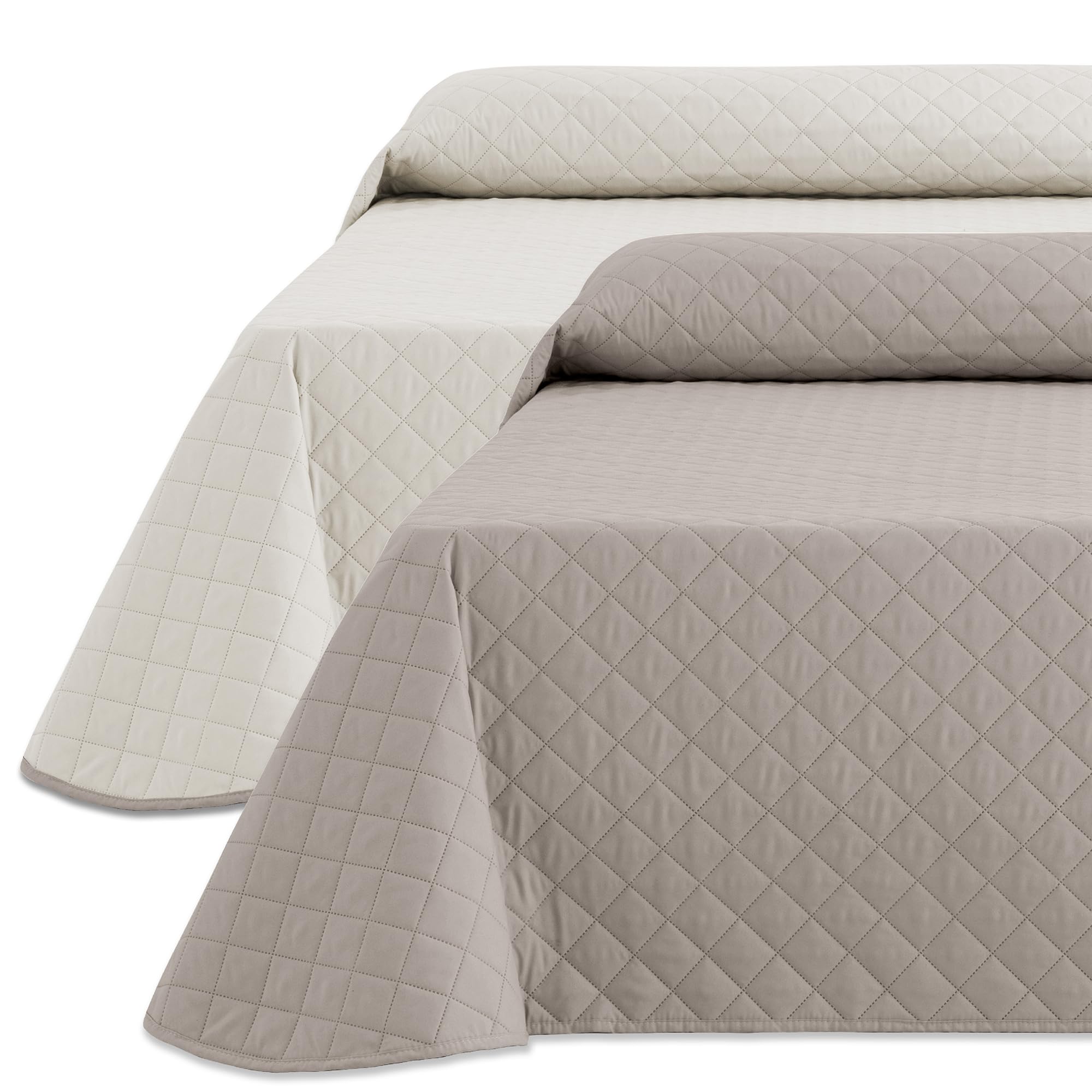 HIPERMANTA Colcha Cubre Cama Bouti Verano Lisa Bicolor Acolchada Reversible. Colchas Verano Individual Fina Primavera y Entretiempo. Colcha Cama 135 cm Color Marfil/Lino. Ribete Lino