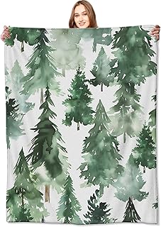 Enchanted Forest Blanket Tranquil Forest Trees Throw Blankets with Lush Green Pines,Cups,Beans,Birthday Gifts for Women,Lightweight Soft Fleece,for Sofa Couch Bed Room Rustic Decor 50x60in