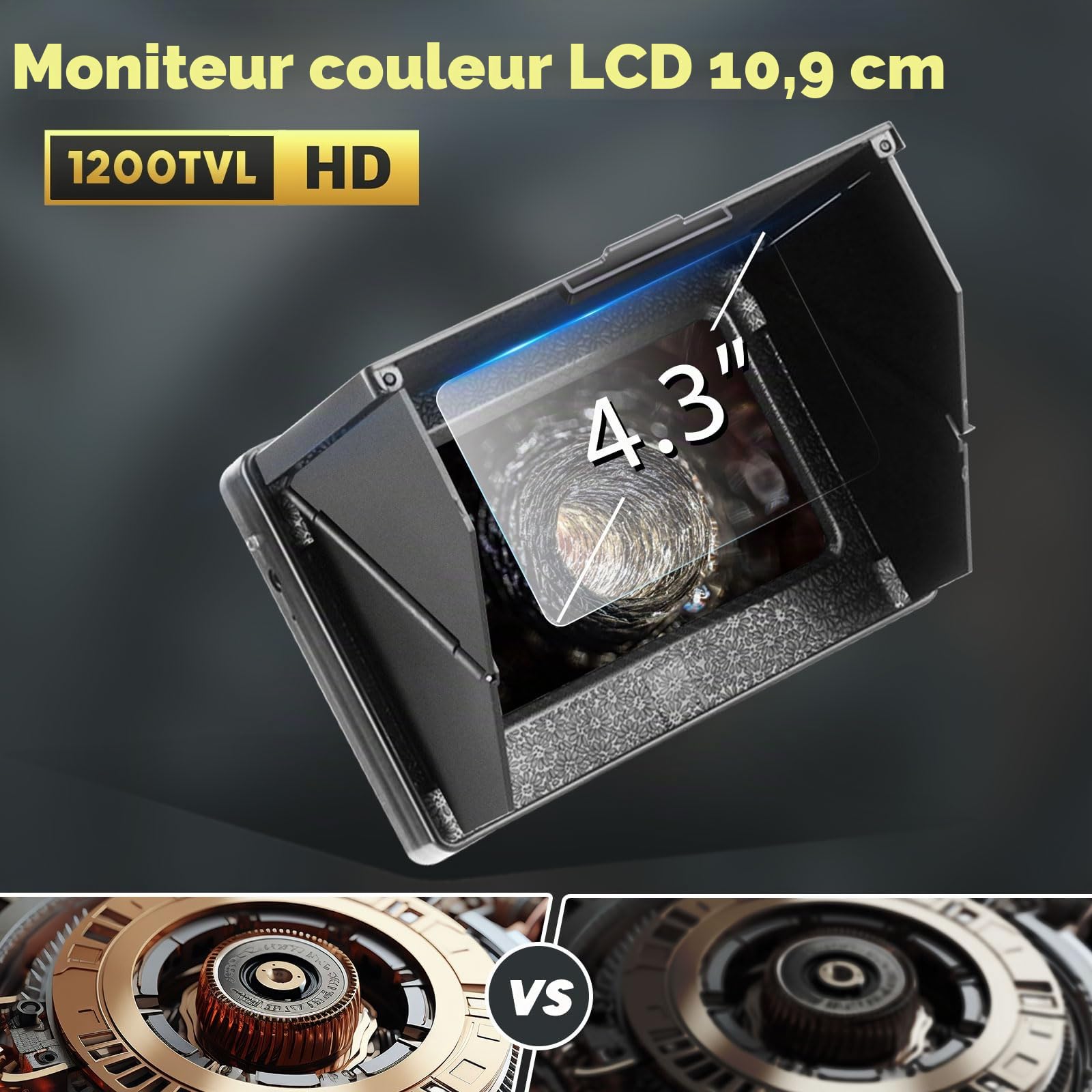 Caméra d'Inspection Canalisation de 4,3 Pouces, Caméra Endoscopique Canalisation avec DVR, Endoscope Industriel Camera d'inspection Canalisation IP68 étanche avec 12 Lampes LED