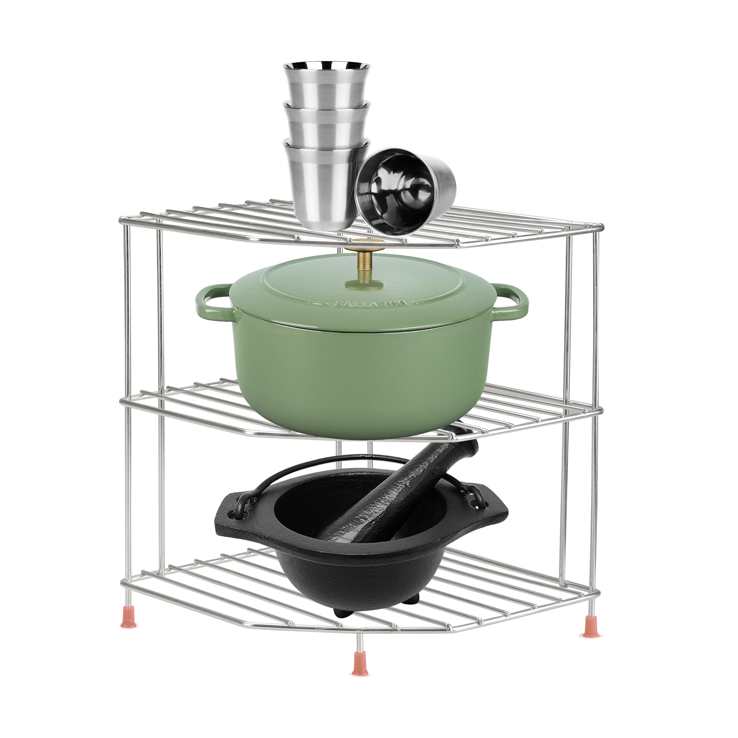 AB99 COLLECTION Stainless Steel 3 Tier Rack Kitchen Storage Rack, Corner Shelf for Kitchen Dish Rack, Plates Bowls and Cups Holder, Countertop Rack, Space Organizer Stand