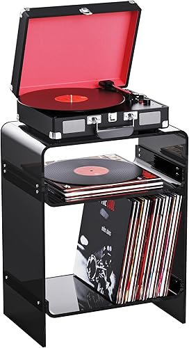 Miniatura 82 de Mesa de tocadiscos de acrílico con estante de almacenamiento, mesa auxiliar transparente (naranja, grande) Naranja,Negro -,Claro,Azul