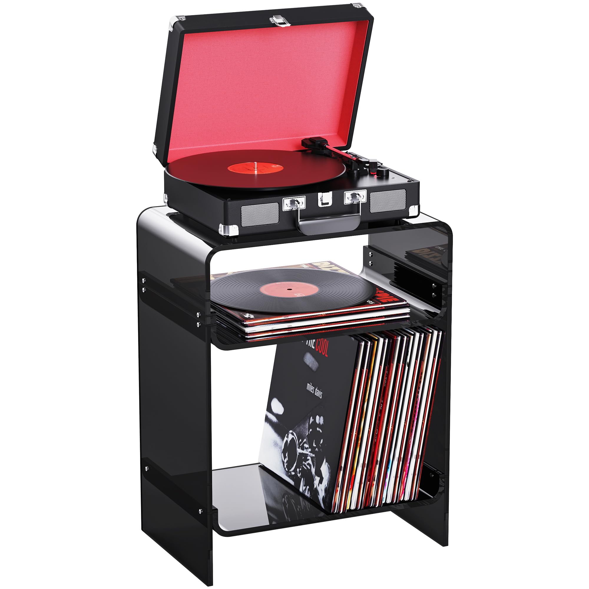 Acrylic Side Table, 45 x 30 x 58 cm, Clear End Bedside Table Nightstand for Bedroom Living Room (Black)