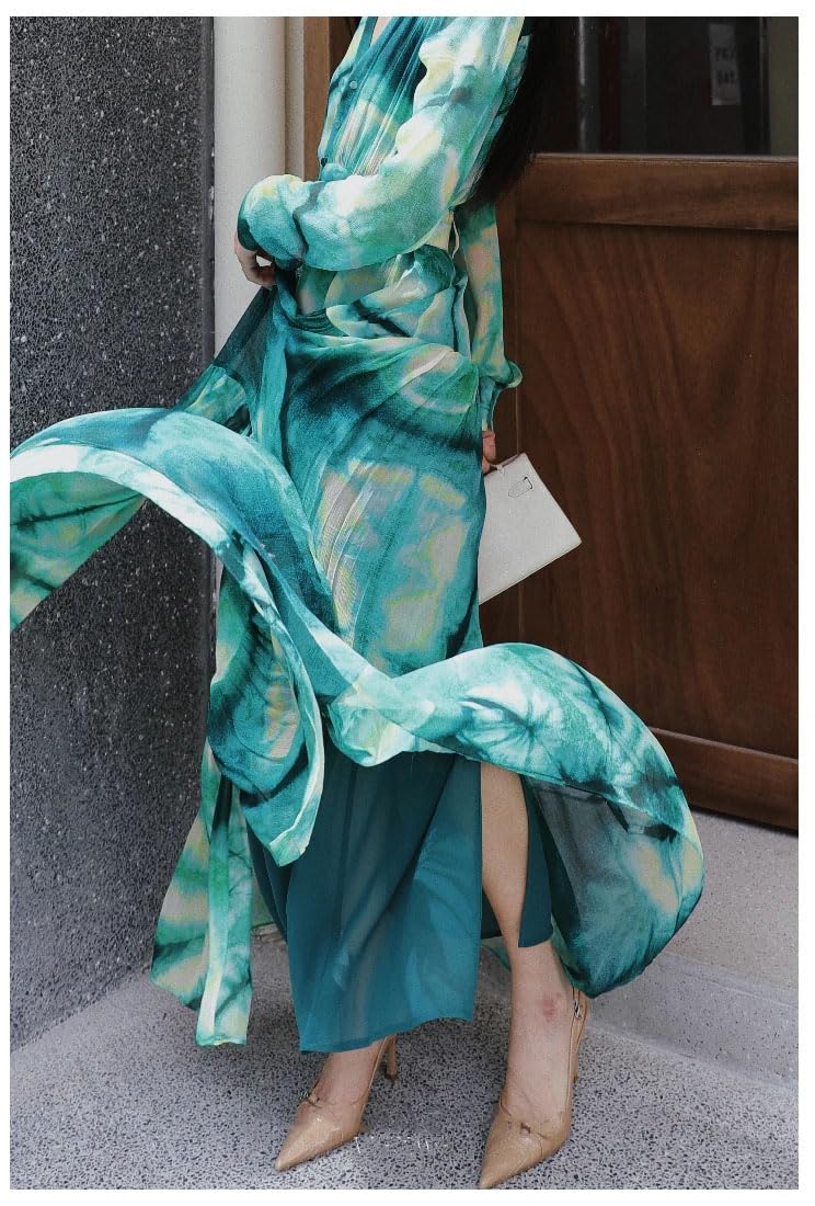 Pulcykp Vestido largo midi de manga larga con cuello en V y estampado floral para mujer